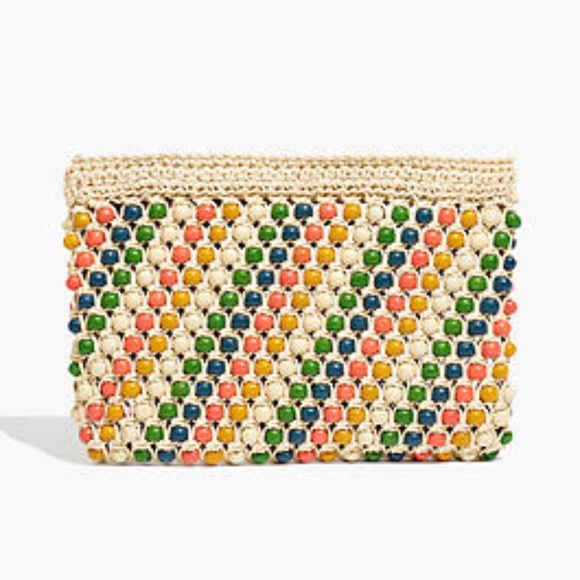 NWT Madewell THE BEADED CROCHET POUCH CLUTCH Zipper top colorful fun bag Summer - Picture 1 of 5